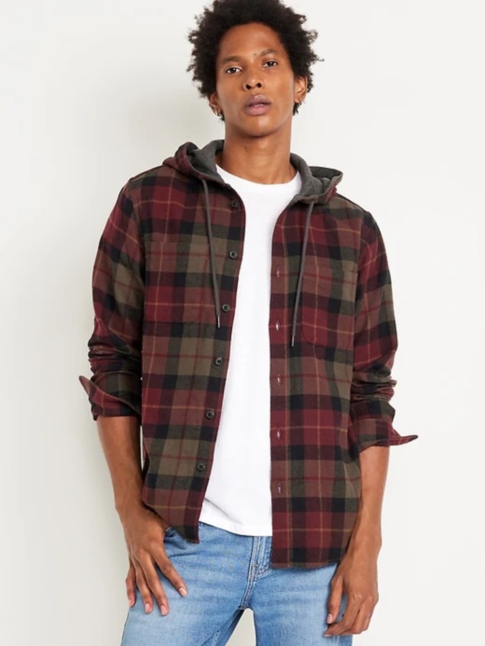 Old Navy hooded flannel burgundy New NWT Mens Plaid Button Shirt Jacket Shacket